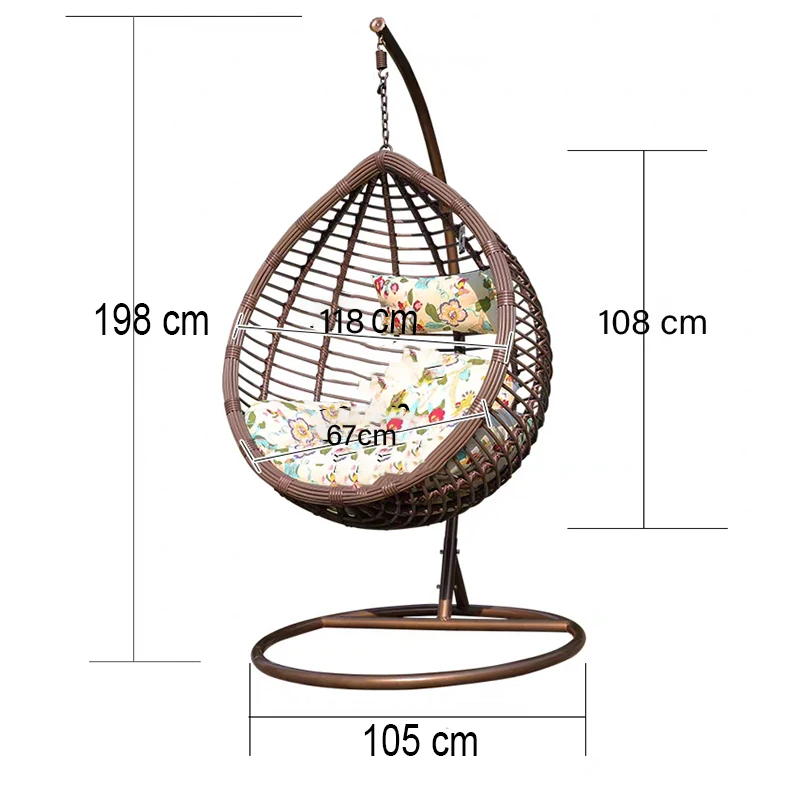 Modern Garden Furniture Courtyard Outdoor Patio Balcony Rattan Egg Hanging Single Color Cushion Swing Egg Pod Chair with Stand