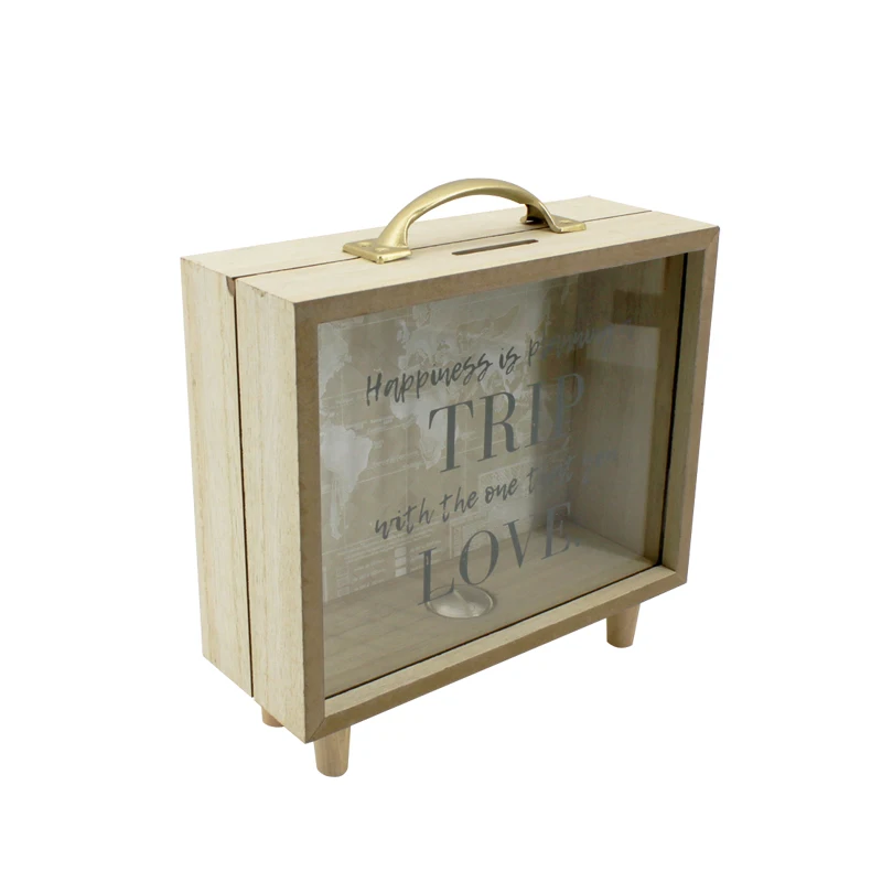 Custom Handmade Children Wooden Coin Money Saving Box frame cash Mini Piggy Bank For children