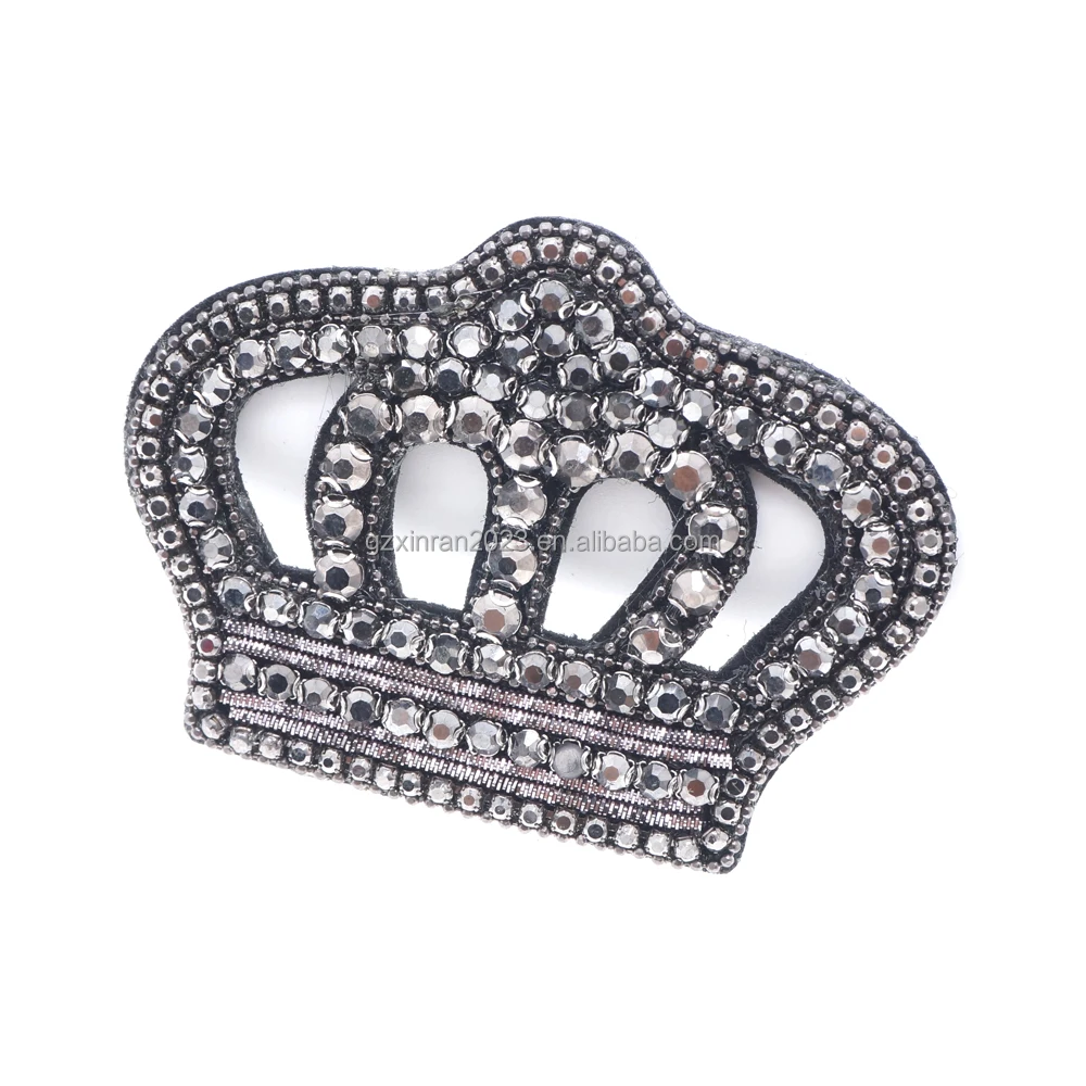 PE025  custom Hot fix rhinestone bead crown motif accessories crystal crown patches for hat