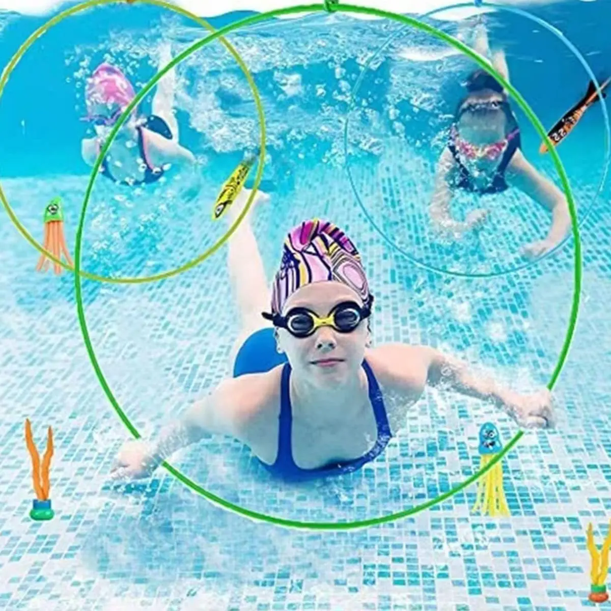 Diving Rings Swimming Thru Rings Toy Adjustable Hoop Underwater Sport Swim Through Rings Diving Training Circle