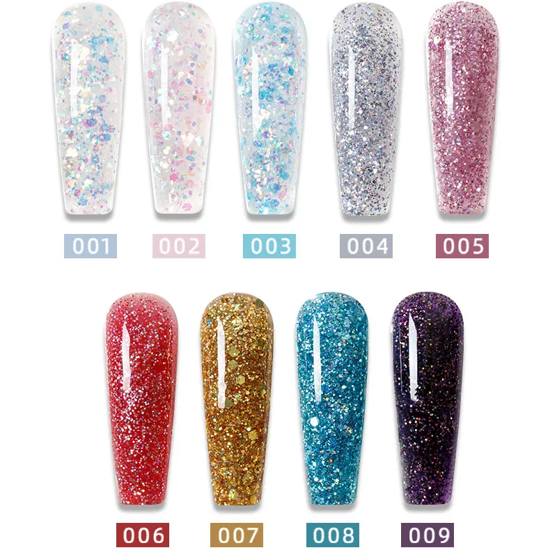 HS Private Label 30ml 9 Colors Nail Extension Glitter Poly Nail Gel Professional Oem Sequin Poly Acrylic Gel