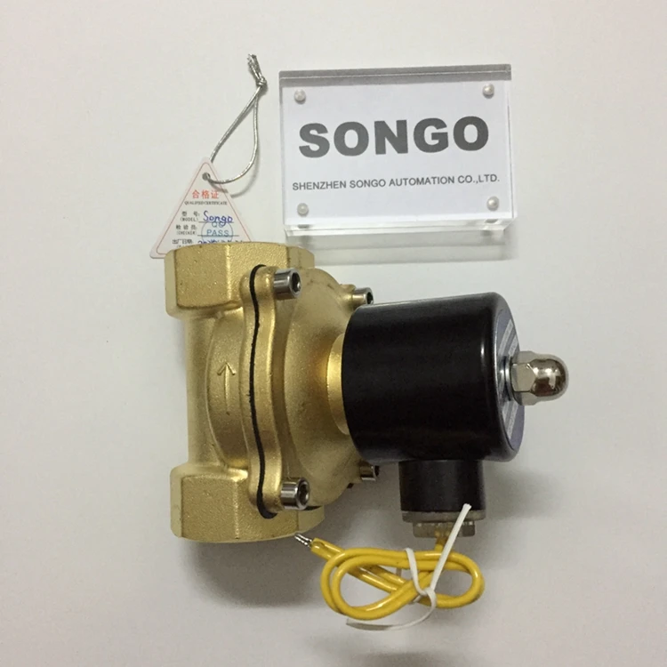 Сонго Электрический 24VDC 1-1/4 дюйма DN32 латунь нормально закрытый N/C воды электромагнитный клапан с NPT резьба