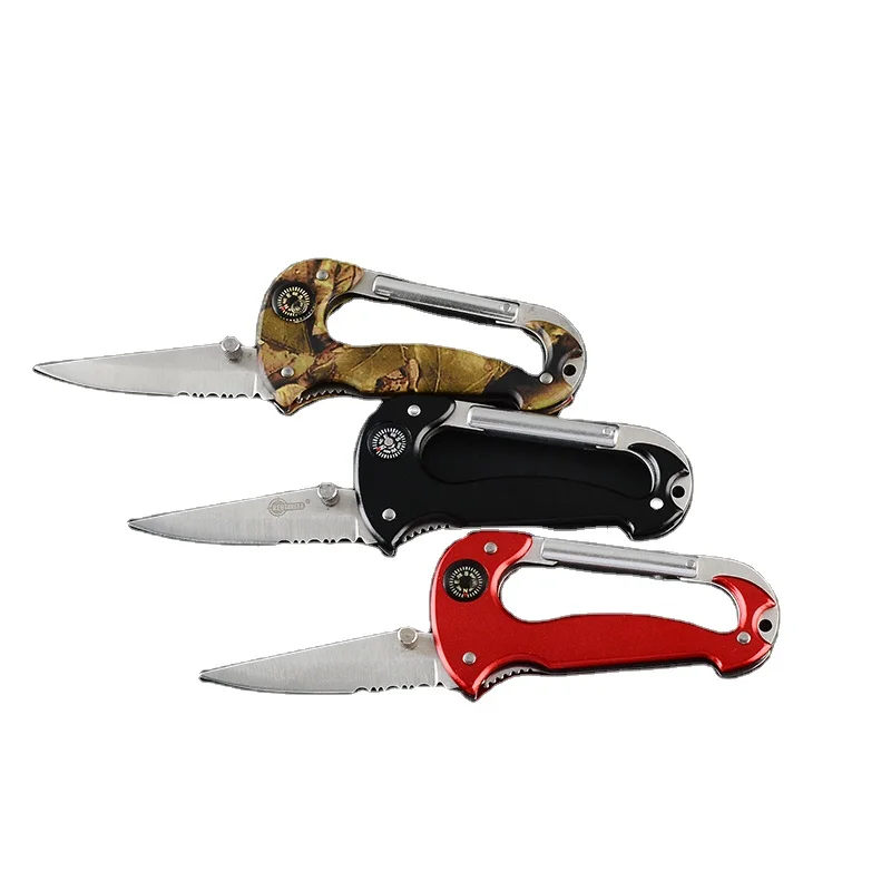 Outdoor Multifunctional Carabiner D-shaped Quick Hanging Buckle With Folding Knife and compass