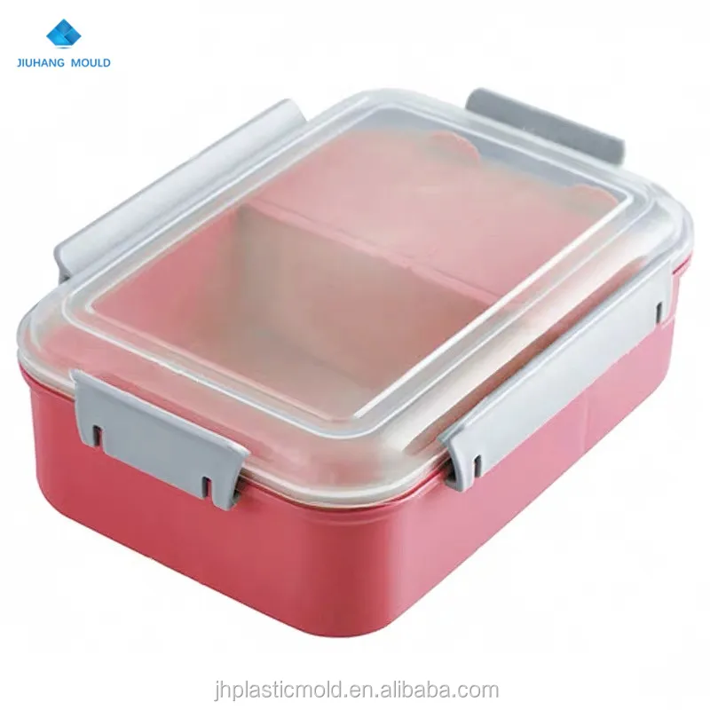 Leak proof Four side locks PP hard plastic lunchbox bento food container with 2 grid
