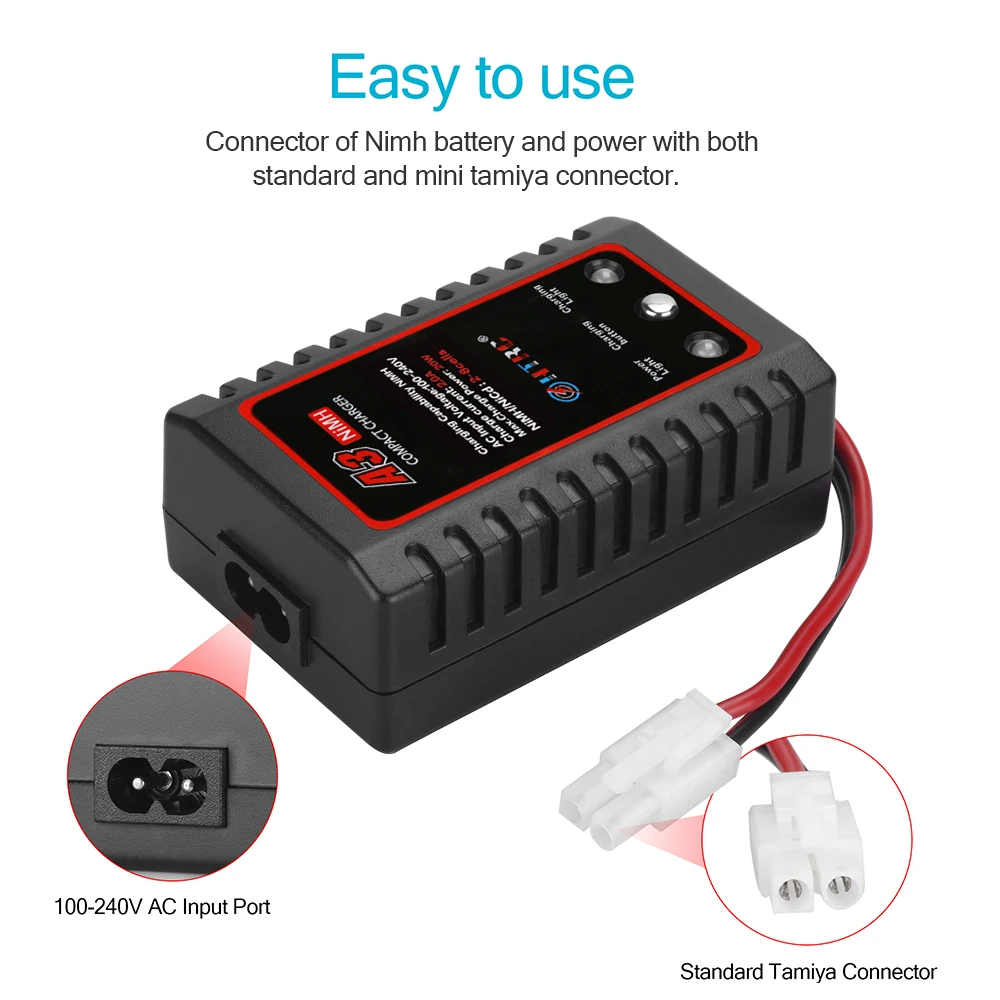 Зарядное устройство HTRC NiMH выходное напряжение 100-240 В переменного тока 20 Вт/2 А зарядные устройства со стандартным разъемом Tamiya для дрона 2-8S (2 4-9 6 в) радиоуправляемого автомобиля