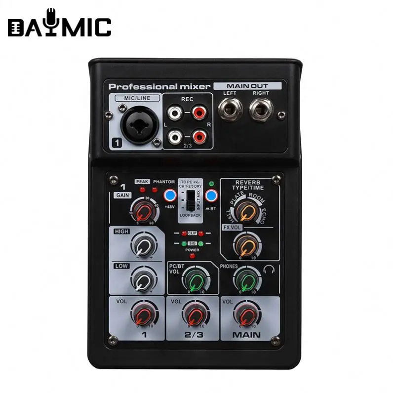 Portable mini 4 ch audio interface for DJ console musical instrument 48v microphone record