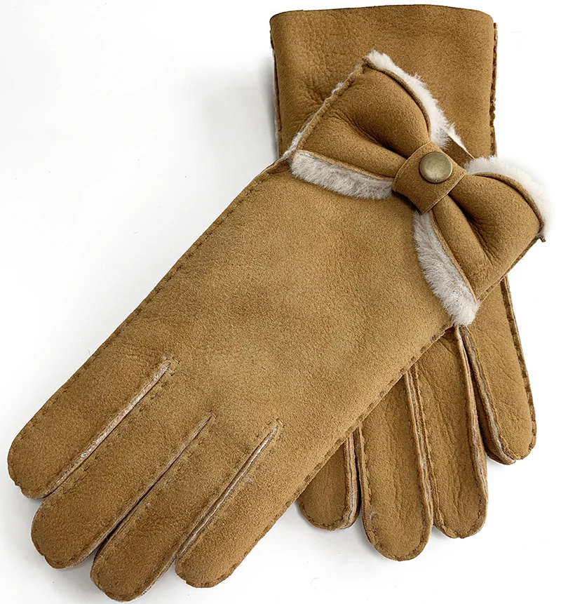 Camel Women Shearling Gloves for Driving and Dress In Winter