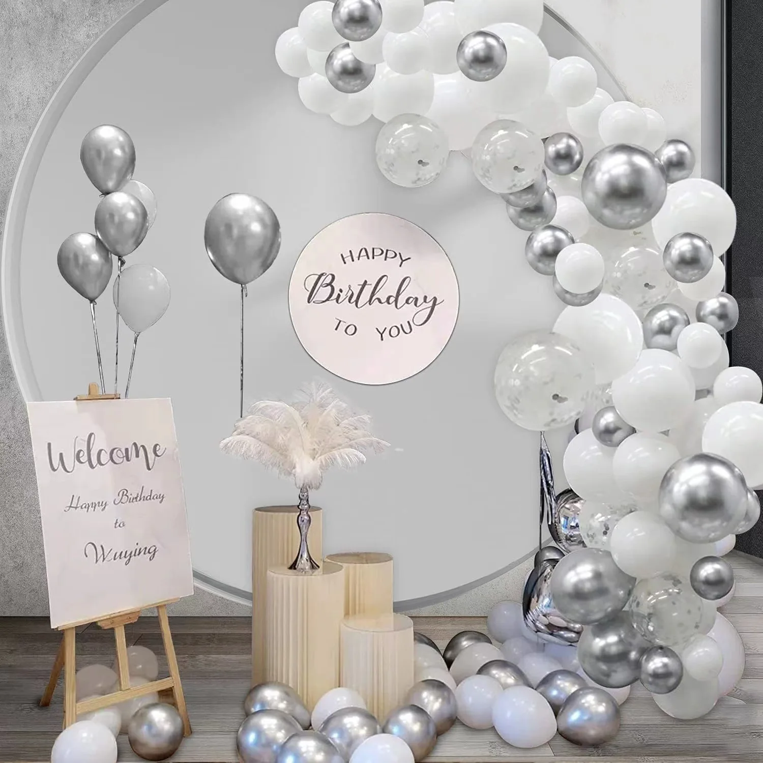 Silver white latex balloon chain suit latex balloon arch flower ring party supplies birthday surprise decoration layout