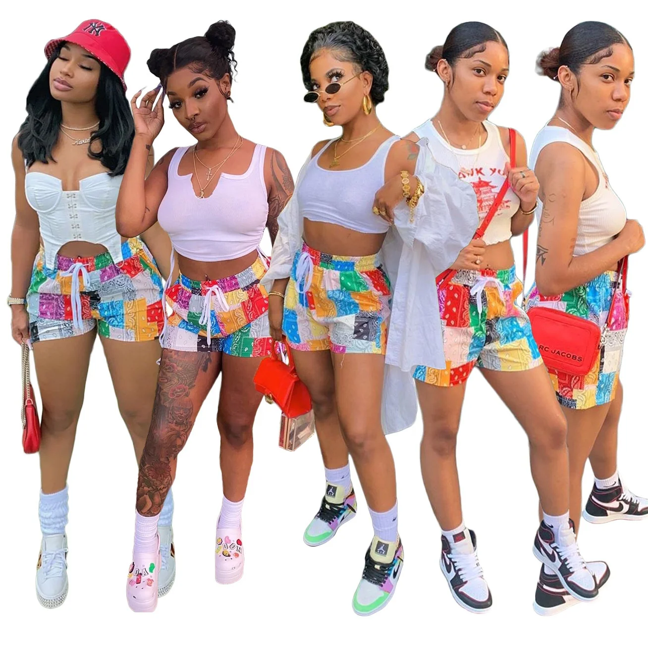 
2021 Summer plus size drawstring loose beach pants paisley women bandana shorts 