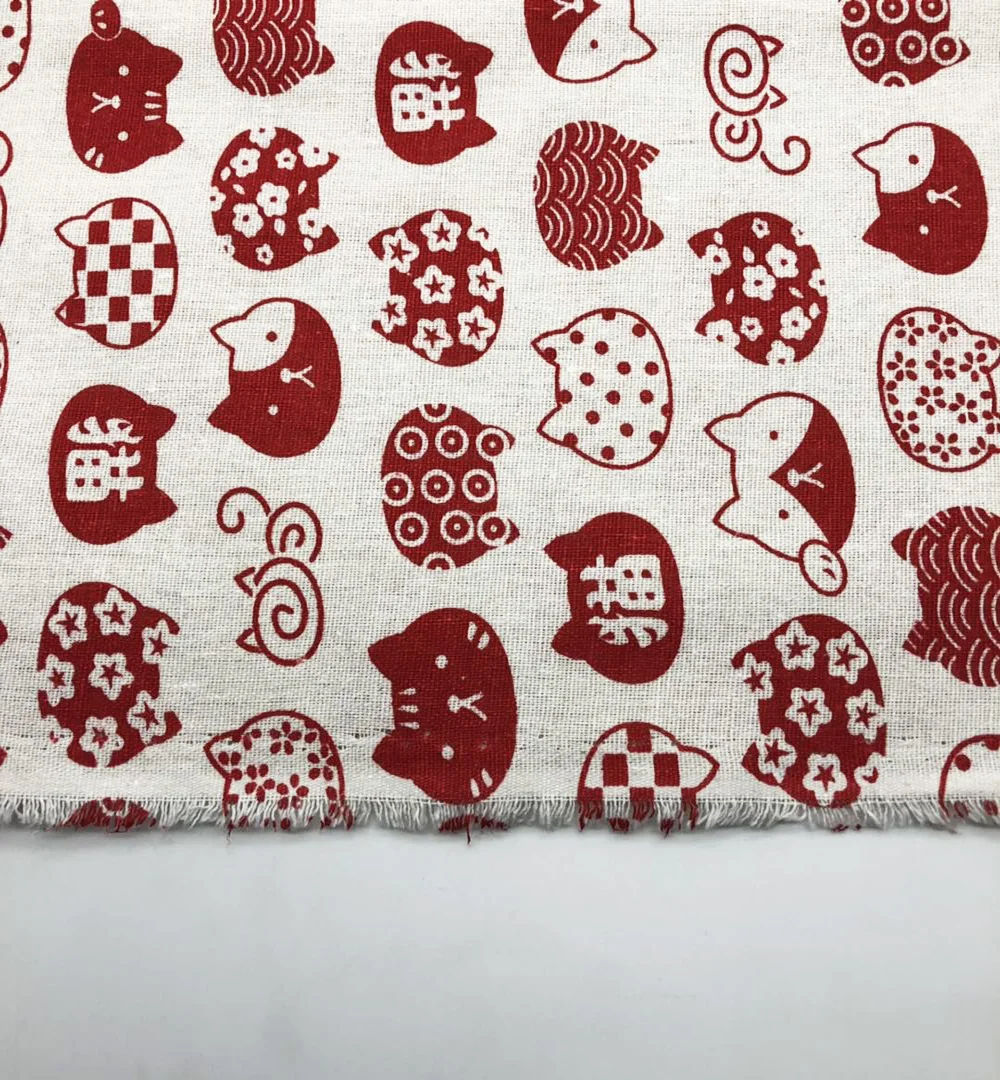 
Spot wholesale 100% linen cotton printed calico red cat printed curtain, sofa, pillow fabric American market 