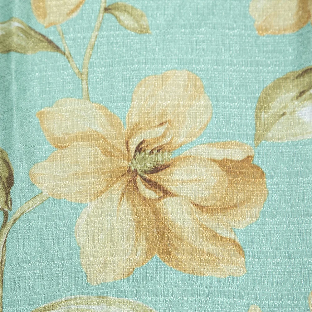 Wholesale ready printed linen window golden flower valance curtains for living room cheap modern bedroom kitchen curtain drape