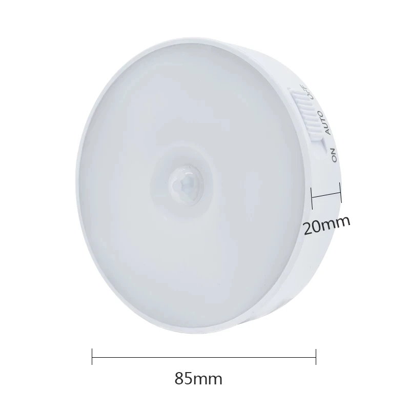 Switch PIR Wireless ON-OFF-AUTO 8pcs USB rechargeable round led night light motion sensor led under cabinet light for closet