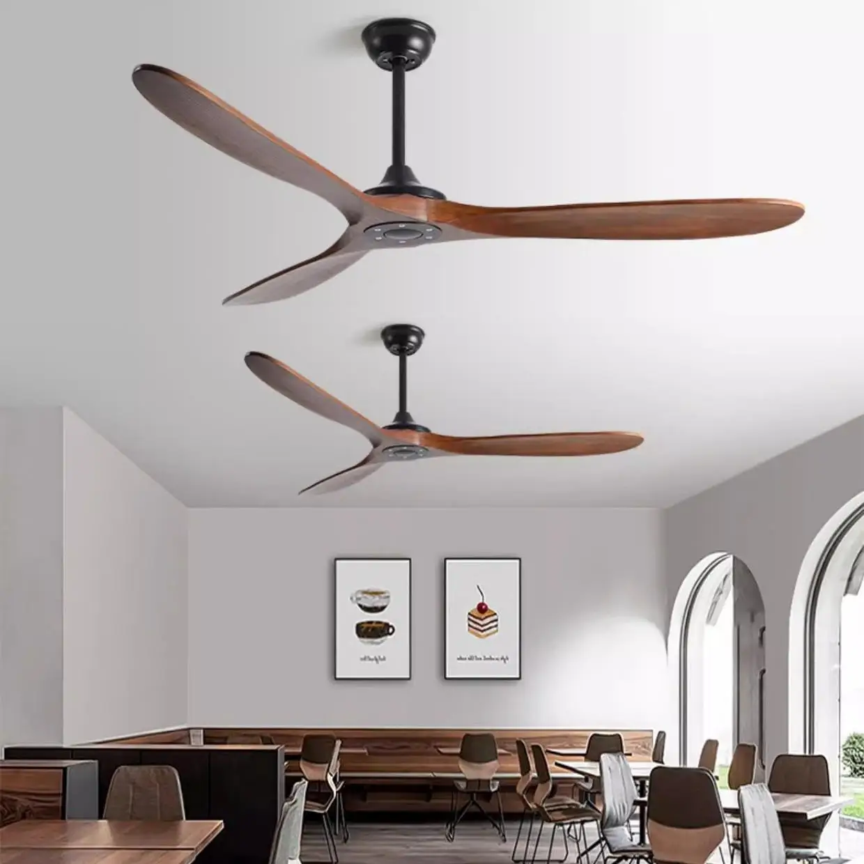 2025 LIANGTE ceiling fan with light large room 3 solid wood blades OEM downrod fancy ceiling fan with light