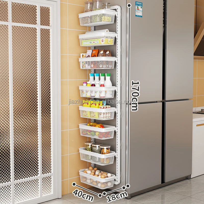 Wholesale 3 tier metal space saving wall mount adjustable hanging baskets spices rack shelf organizer kitchen for refrigerator