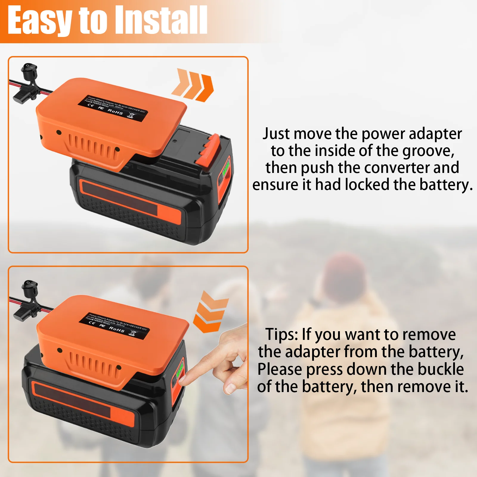 Power Wheels Adapter Battery Adapter for Black&Decker 40V Lithium Battery,for DIY Ride On Truck, Robotics,RC Toys 14 Gauge Robot