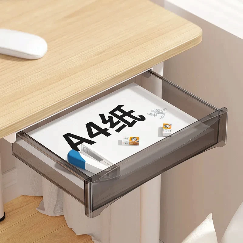 Single-Tier Self-Adhesive Desktop Organizer Wood Acrylic Storage Box Metal Tray Rack Holder Office Home Use Table Management