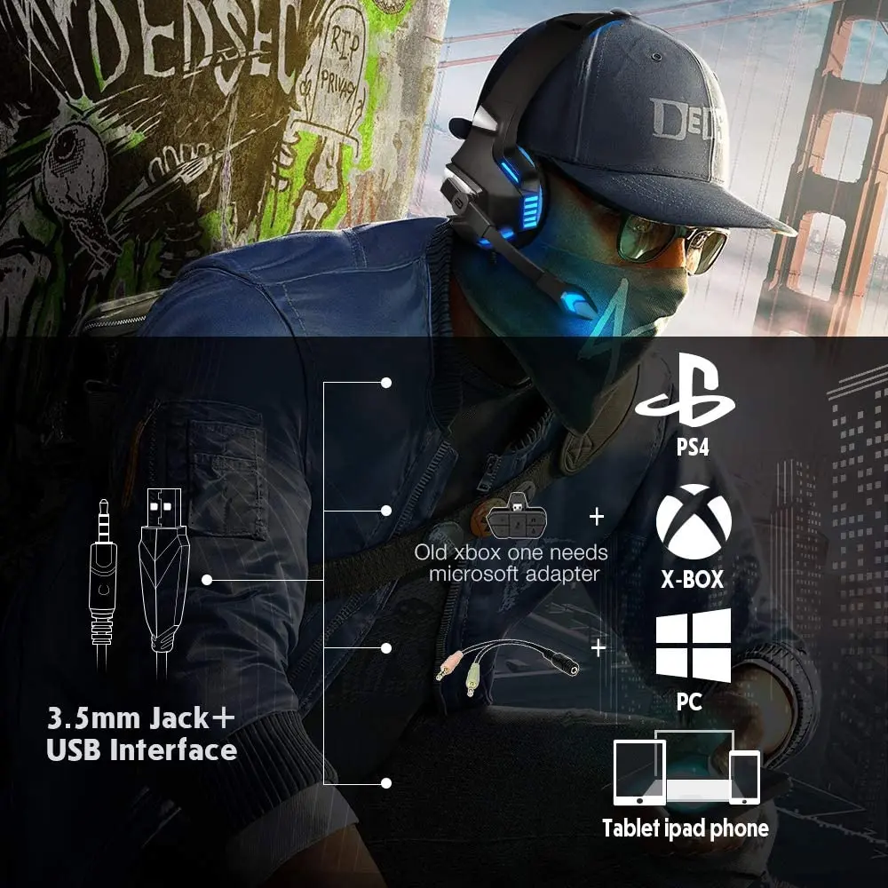 Hunter Spider V3 Deep Bass Game Headphone Stereo Surrounded Sound Over-Ear Gaming Headset with Led Light