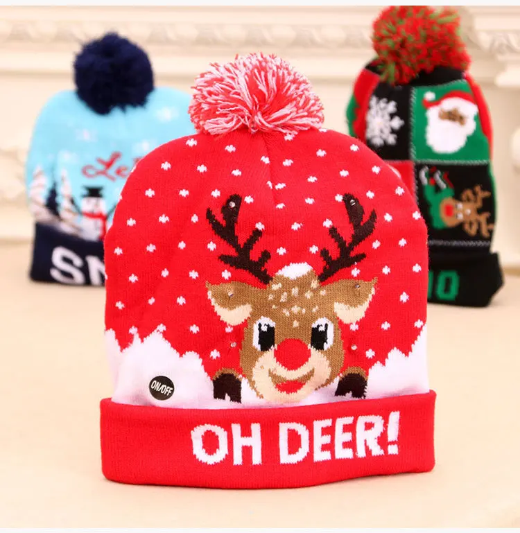 Light-up Sweater Hats Christmas LED Beanie Hat Christmas Hat with Lights for Christmas Party Costumes