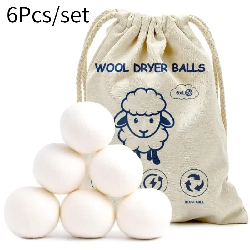 6pcs/set Pure Wool Dryer Balls Premium Organic Fabric Softener High Quality Laundry Balls with Cotton Bag