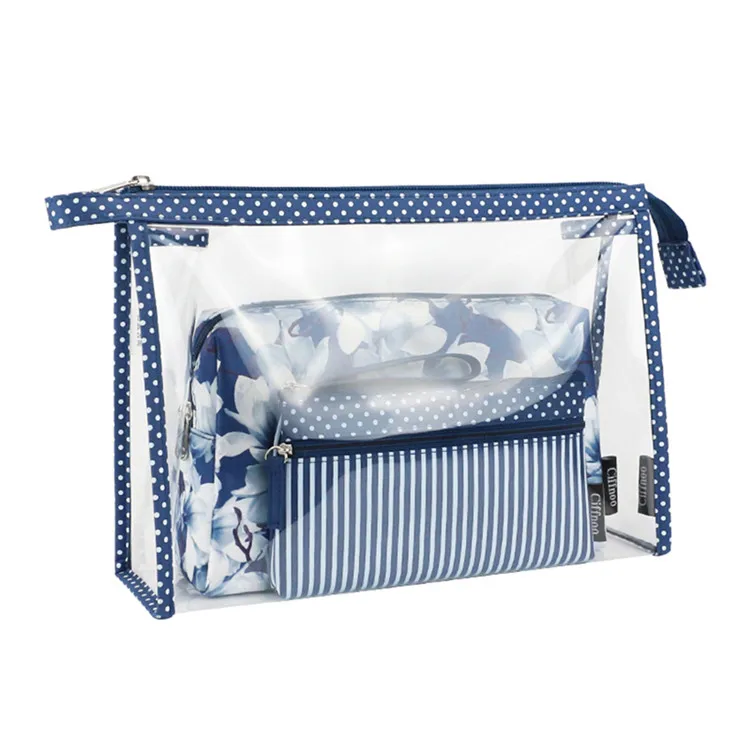 New arrival design waterproof PVC polyester toiletries organize 3pc set 1 travel cosmetic bag