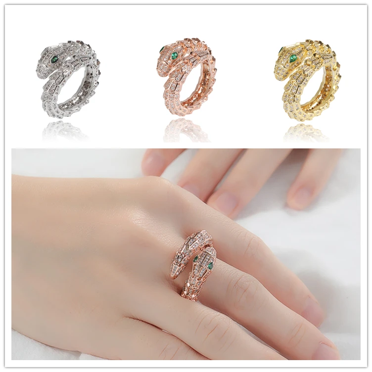 
Animal Jewelry CZ diamond Ring Snake shaped engagement rings silver plated fashion ring for women 