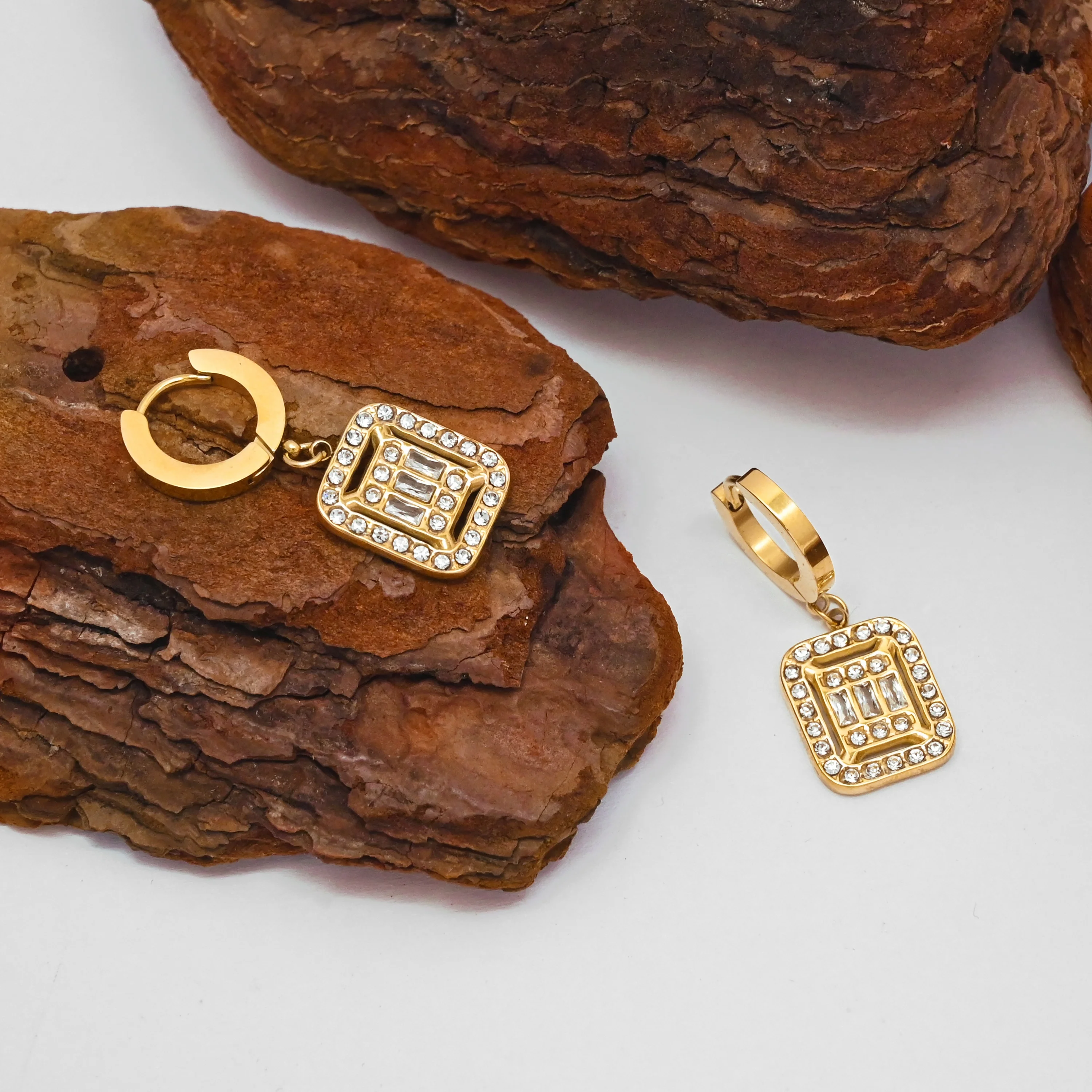 Rectangular Baguette Geometric Pendant Earrings Wholesale Gold Plated Stainless Steel Popular Fashion Women Jewelry