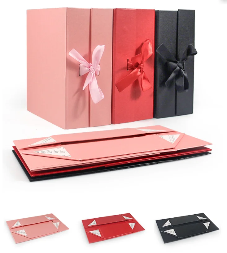 Pink Large Gift Box With Lid Bridesmaid Proposal Hard Collapsible Gift Box With Magnetic Closure Ribbon Gift Box Packaging