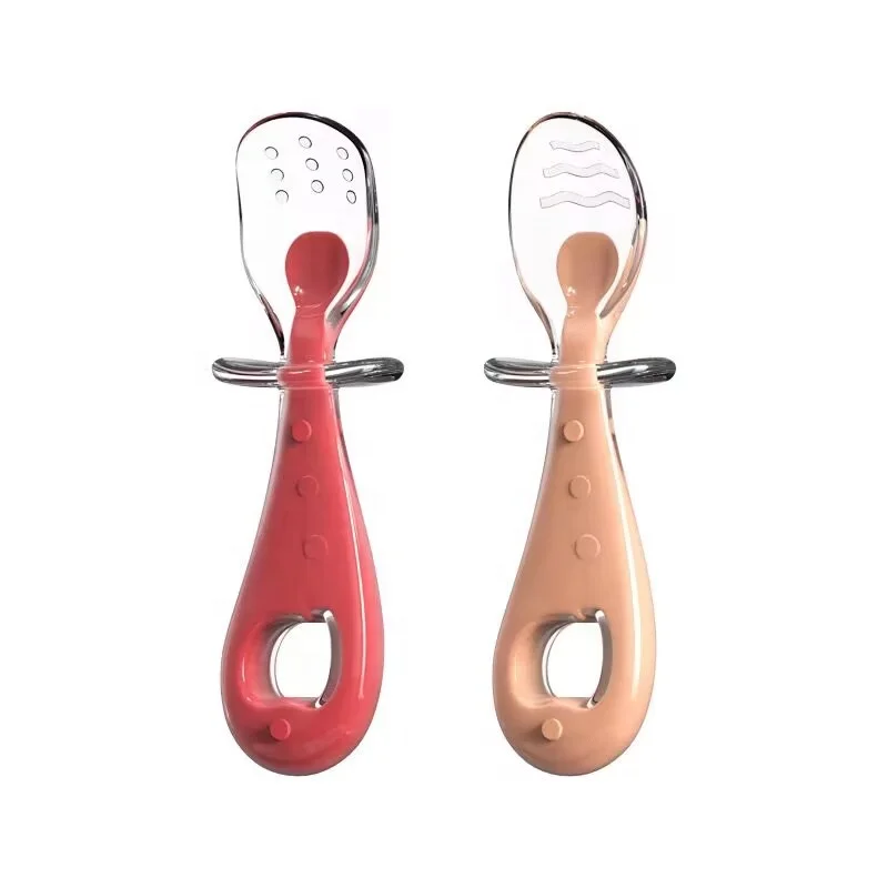 Hot sell baby product 360 Degree  Baby Feeding Spoon Fork  Silicone Baby Training Spoon and Fork Set