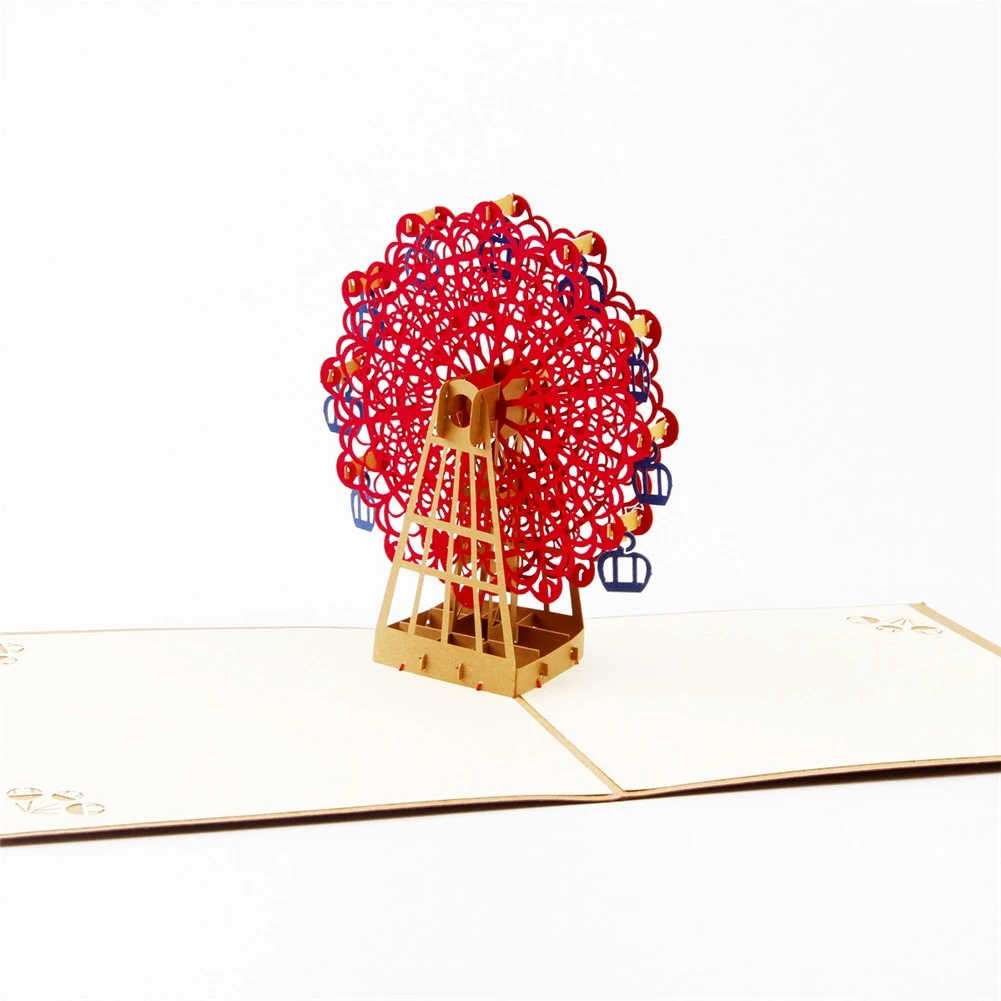 
Cute 3D Greeting Card Red Ferris Wheel Origami Pop Up Card Vintage Post Cards 