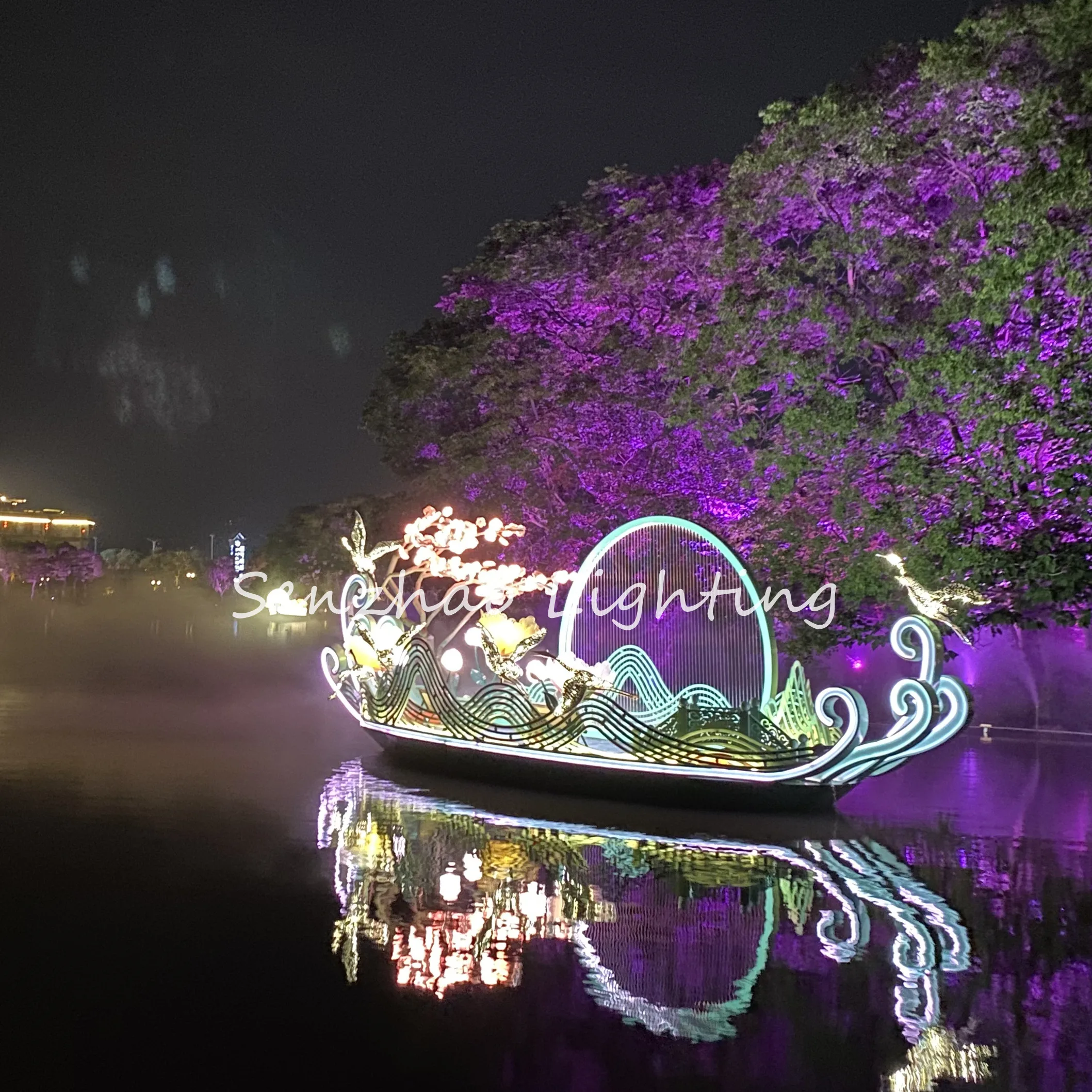 Glowing boat outdoor decorative river landscape garden light sculpture