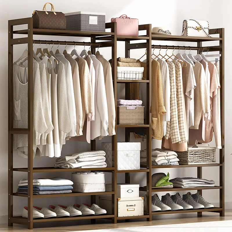 Living Room Modern Bamboo Clothes Hanger Rack Home Bedroom Hat Coat Clothes Storage Hanger Stand Shelves