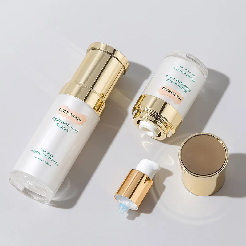 15ml 30ml 50ml 100ml 120ml 30g 50g Luxury gold plastic pressured pump spray acrylic airless cosmetic bottle series for skin care