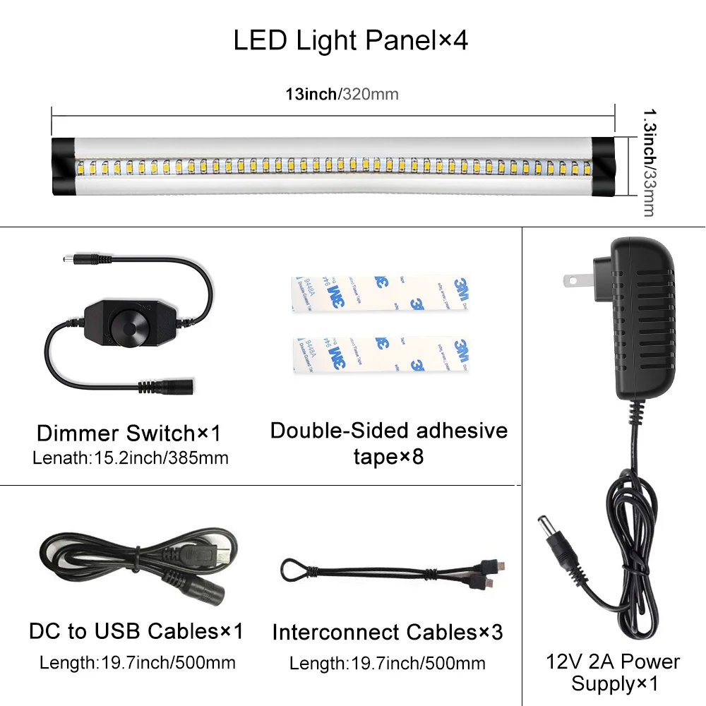 
4 Pack Dimmable LED Aluminum Cabinet Lighting Kit 12inch under cabinet led lighting fixtures 