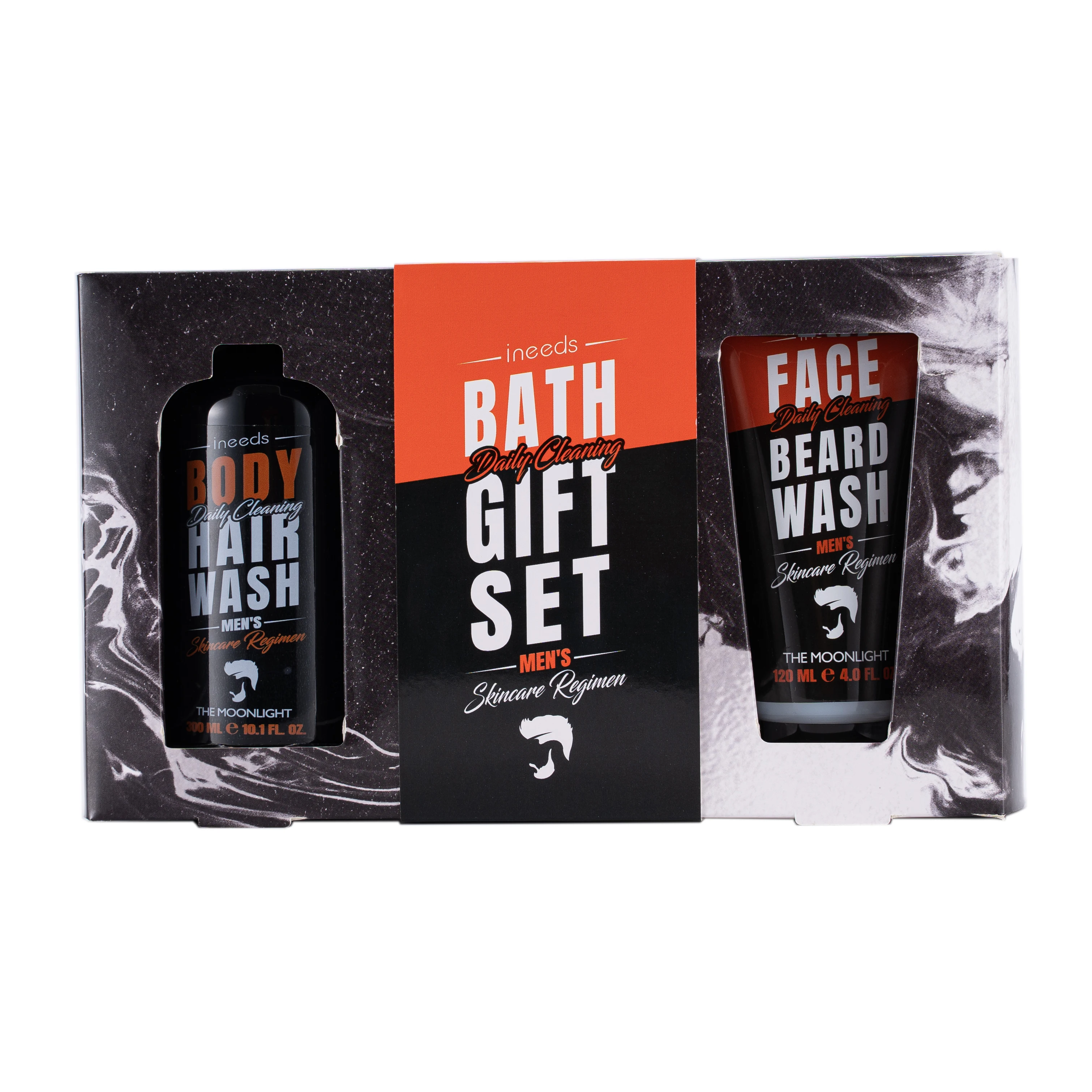 Customized Eco-Friendly Natural Luxury Shampoo & Body Wash & Face+Beard Wash Gift Set For Men 2Pcs In Box Packaging