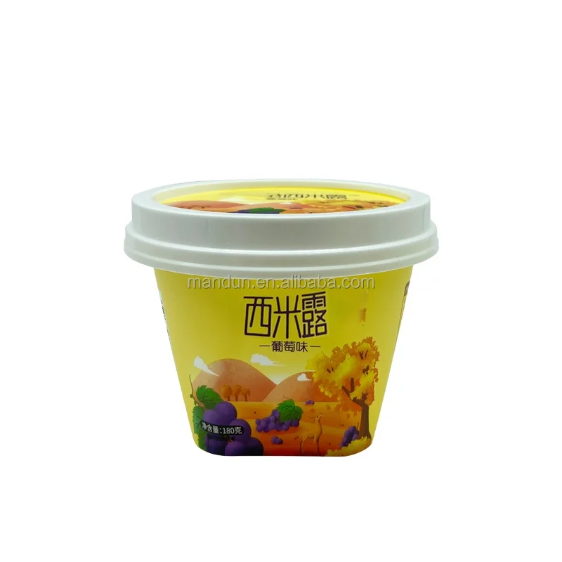 Mandun PP IML Plastic Frozen Yogurt ice cream containers Sweet food disposable Cup with Lid and Spoon iml