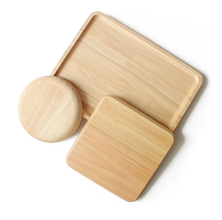 Japanese Style Rubber Wood Tableware Dinner Plates Solid Wooden Food Serving Tray Kitchen Dessert Cake Plate