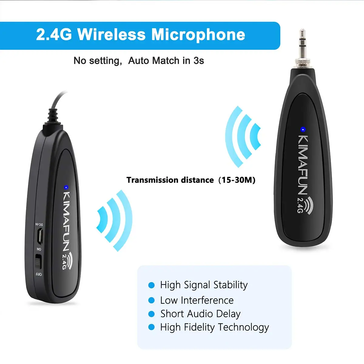 KIMAFUN KM-G130-1A 2.4G dual Collar Clip wireless Microphone for video recording vlogging for live performance for smartphone