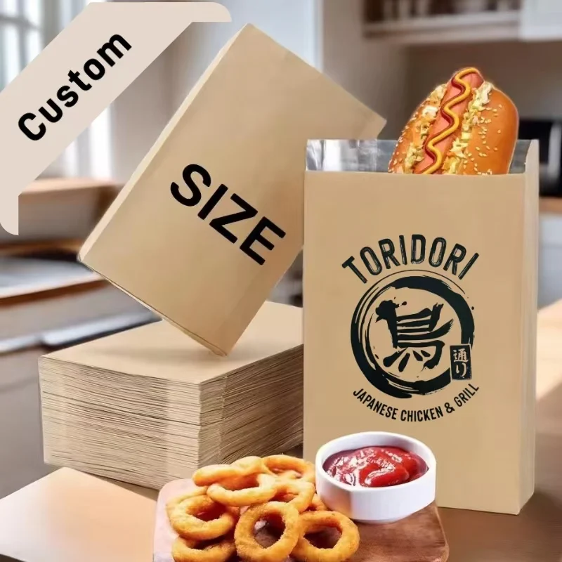 Japanese Fries Chicken Grill Foil Aluminum Insulated Bags For Packaging Street Food Paper Bag Printed Logo Steak Burger Bags