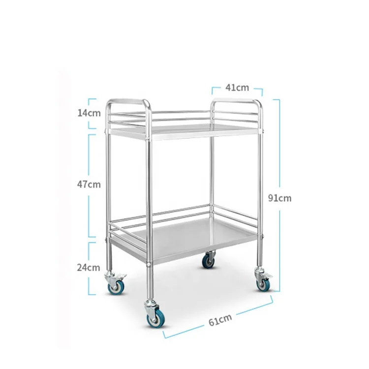 Discount hospital furniture stainless steel double deck trolley