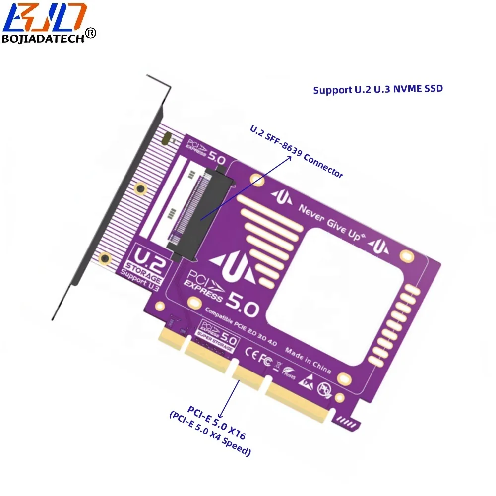 PCI Express 4.0 GEN4 PCI-E 5.0 16X GEN5 (PCIe X4 Speed) to SFF-8639 U.2 U.3 Connector NVME SSD Converter Adapter Card
