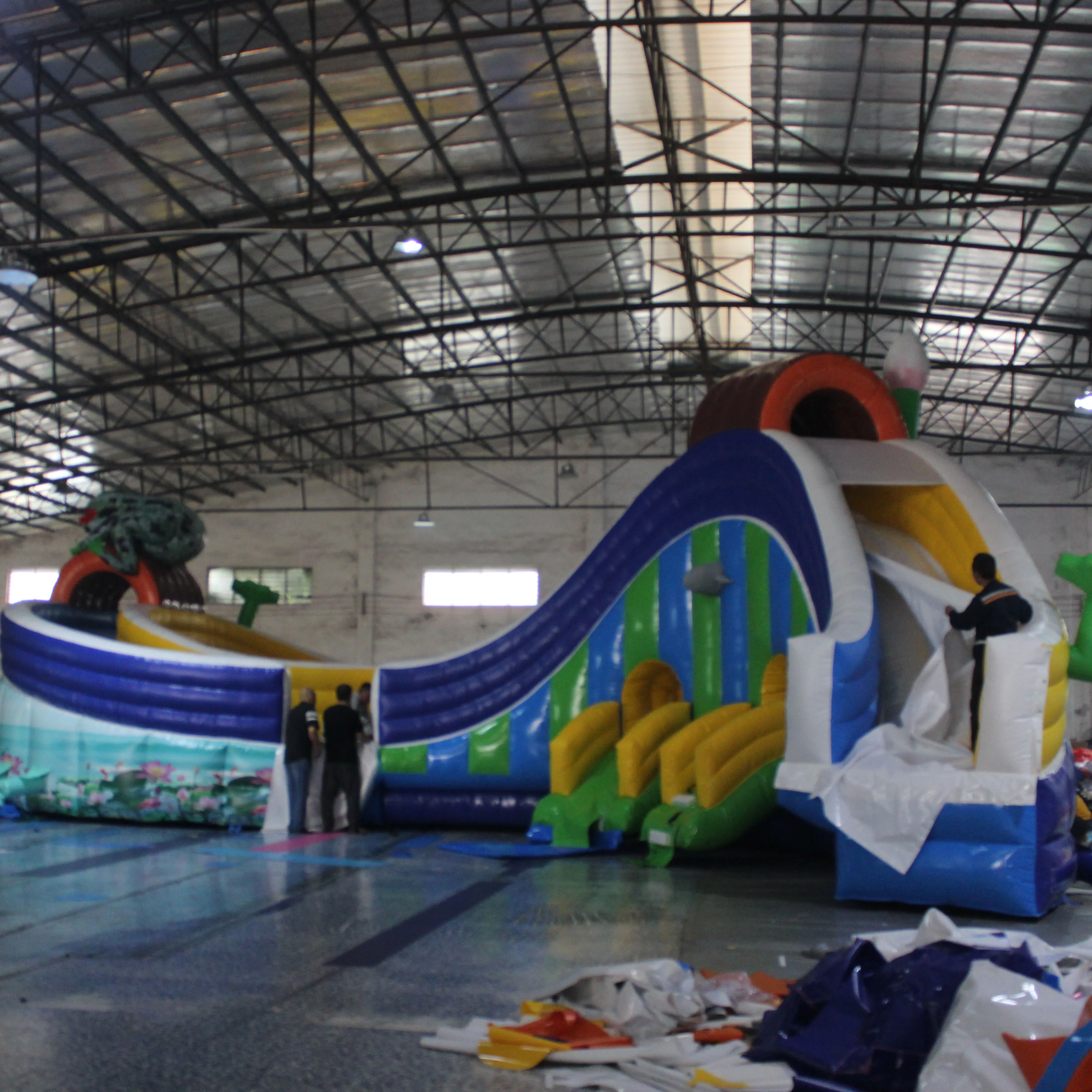 Factory OEM Outdoor Swimming Pool Curves Dragon Boat Shape Inflatable Water Slide For Children And Adults