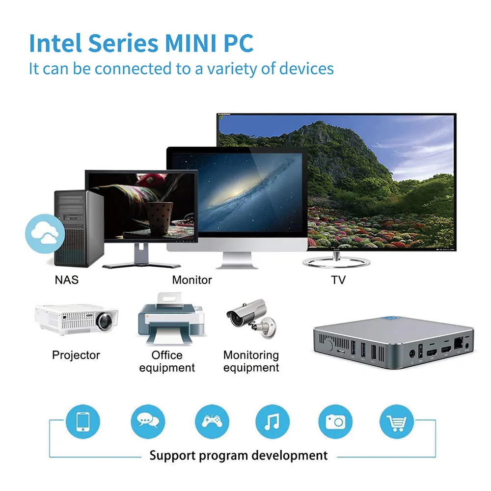 Factory Price AK7 Intel Celeron N3350 J3455 4G 64G Win10 Linux MINI PC Support 4K Display Connect Projector