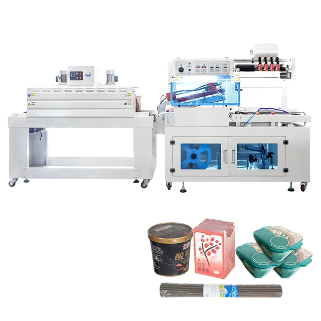 BSF-5640LG/E+BS-4522 Hualian POF PE  Bath Bomb Food L Type Heat Tunnel Shrink Wrap Wrapping Stretch Film Packaging Machine