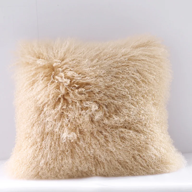 Luxurious Genuine curly Mongolian Sheepskin Throw Pillows For Home Decorate Sofa Bedroom Car