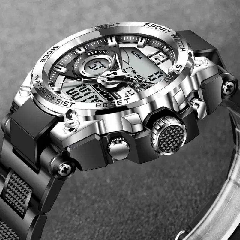 Часы Montre Lige 8922 с двойным дисплеем хронографы Мужские Цифровые кварцевые часы для мужчин спортивные Relogio Masculino силиконовый ремешок