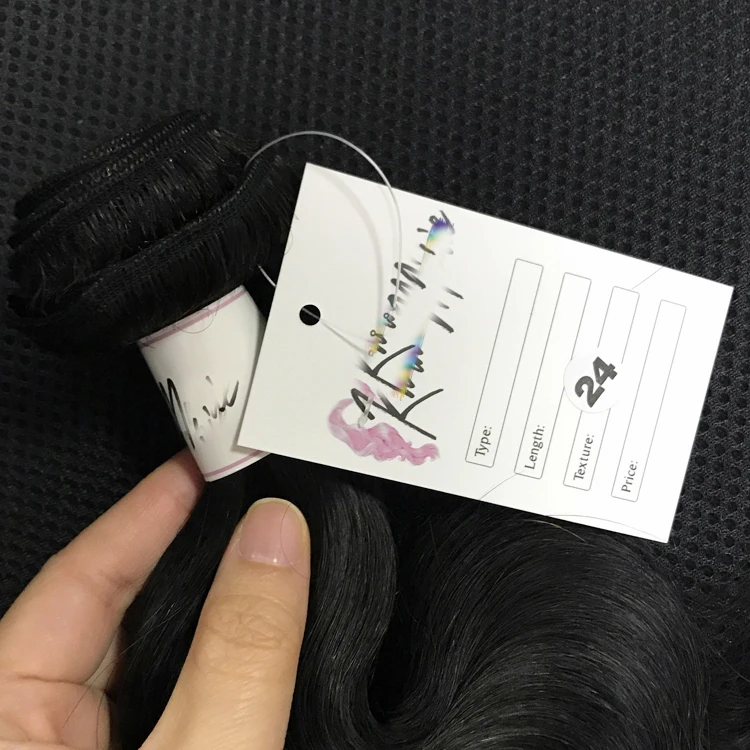 Custom products labels printing recycled paper hang tags, wig bundle hair extensions hang hair tags