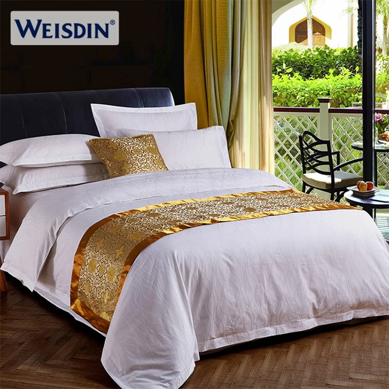 High Quality Cheap five-star hotel bedding white four-piece satin jacquard quilt cover bed sheet pure cotton