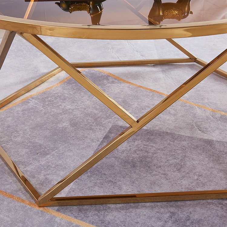 Modern Coffee Side Table Stainless Steel Tempered Glass Table Modern Accent Round Center Table