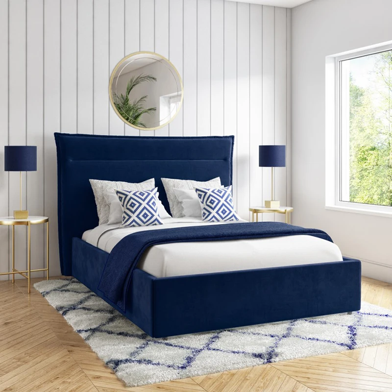 Modern style Luxury upholstered fabric king queen size headboard bedroom funiture design Gas lift double bed