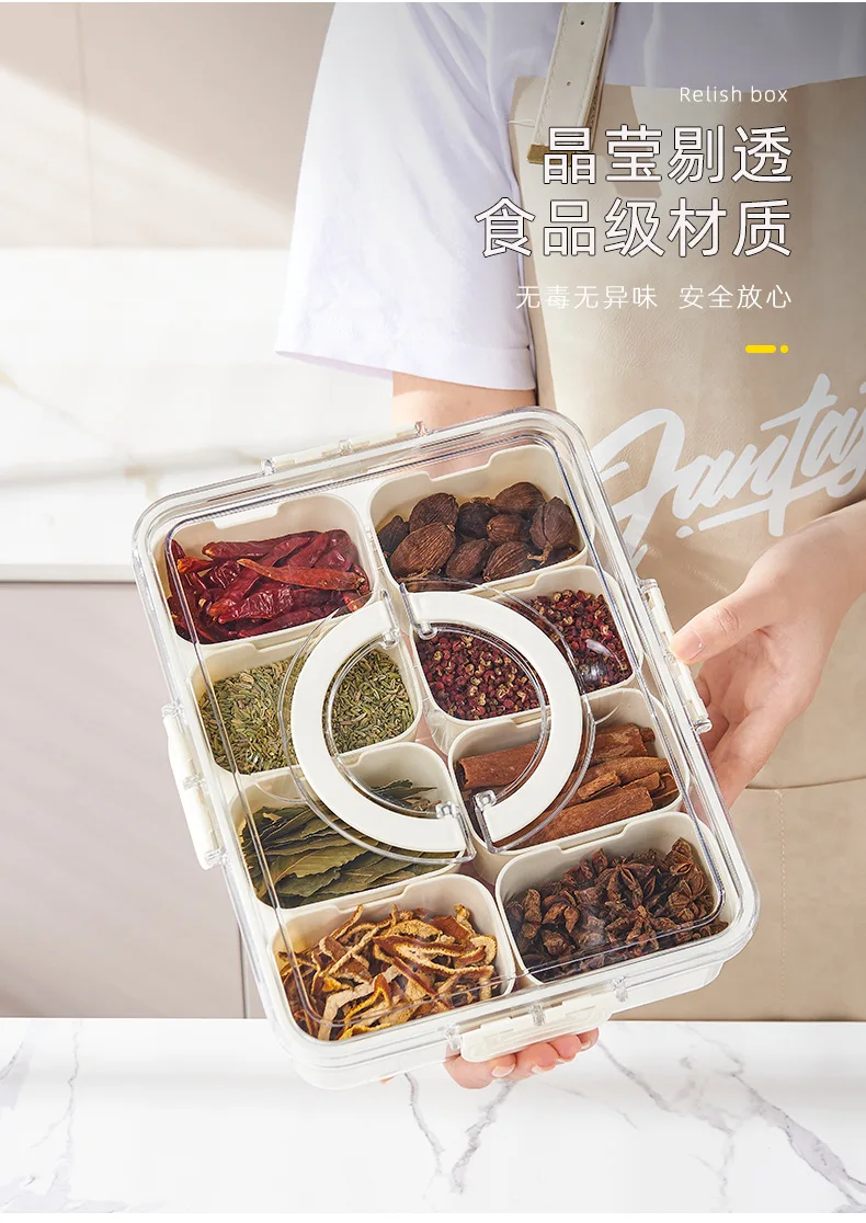 Modern 8-Compartment Plastic Serving Tray with Lid and Handle Removable Divided Platter for Food Storage Containers